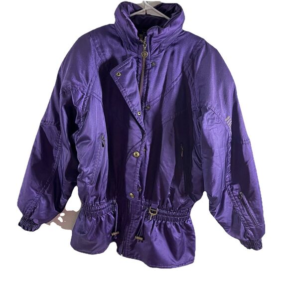 Vtg 90s Purple Jacket Ski Coat Sz8 Descente Oversized Shoulders Drop Waist Retro - Picture 1 of 15